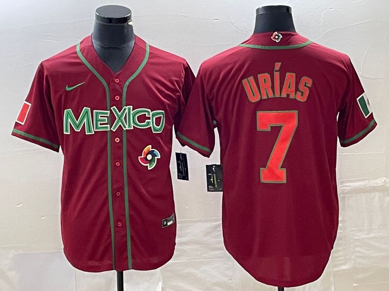Men 2023 World Cub Mexico 7 Urias Red orange Nike MLB Jersey13